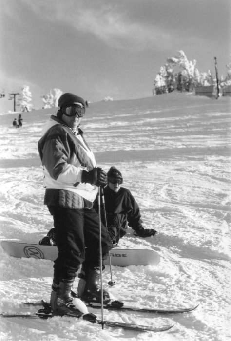 Tahoe skiing black and white portrait