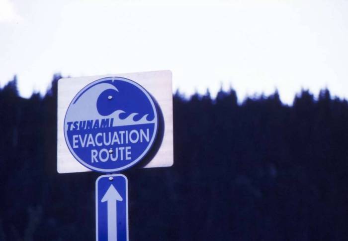 Alaska travel photography Tsunami Evacuation Route sign
