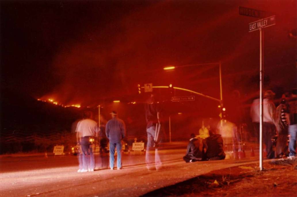 San Diego Cedar Fire 2003 long exposure Escondido night intersection