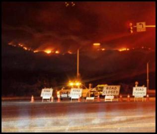 San Diego Cedar Fire 2003 Escondido intersection night road closure police