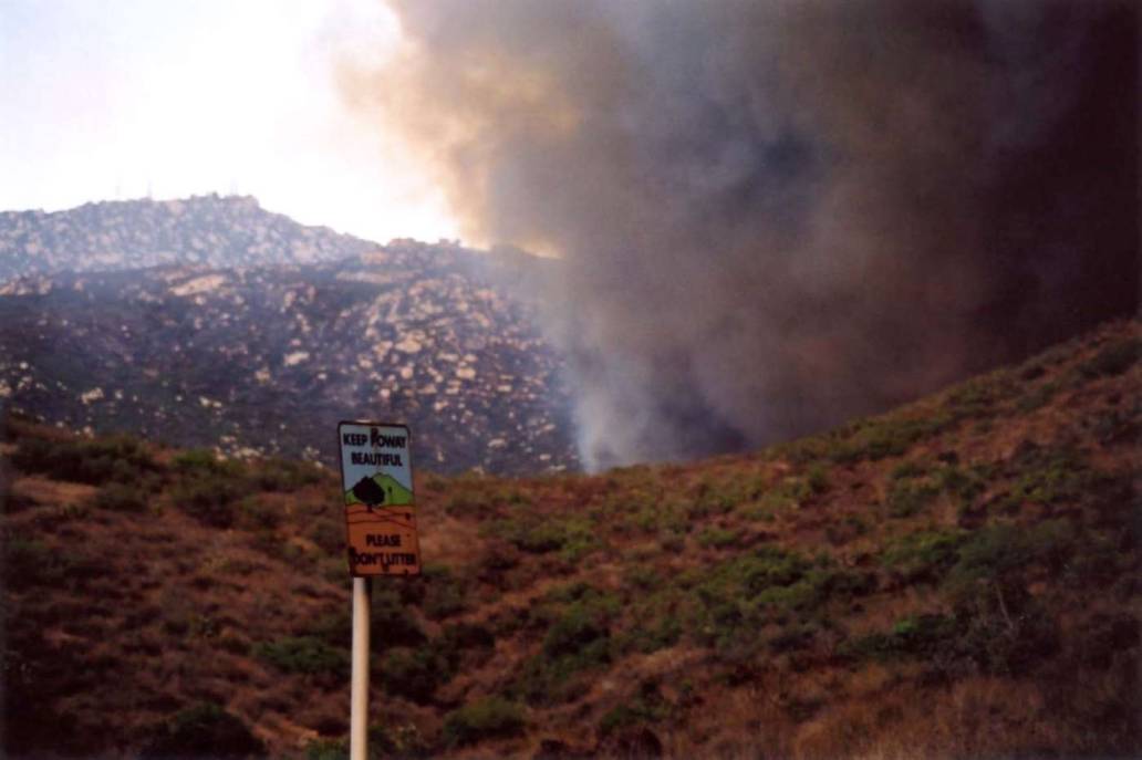 San Diego Cedar Fire 2003 smoke Keep Poway Beautiful sign