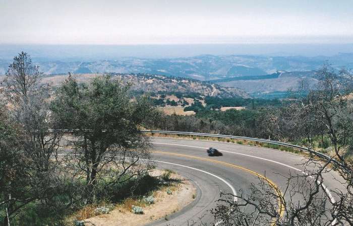 Motorcycle Palomar Mountain twisties dragging knee