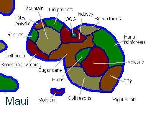 Unofficial map of Maui areas Hawaii