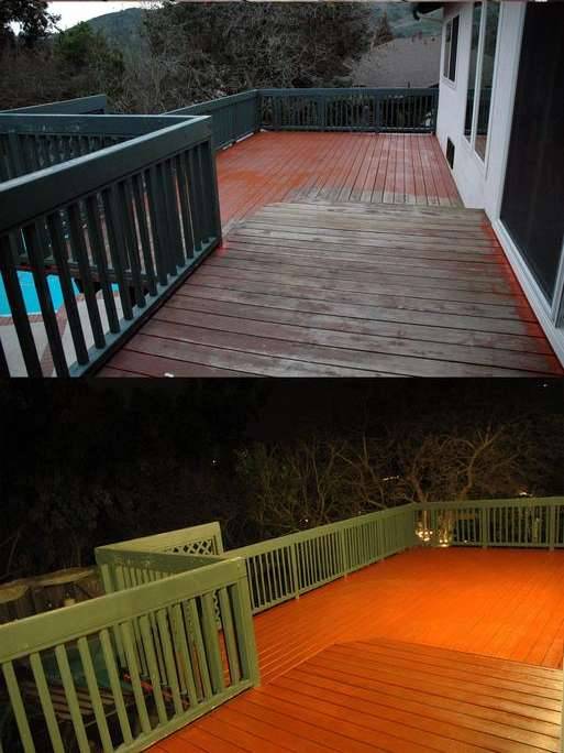 Renovation deck stain redwood before after