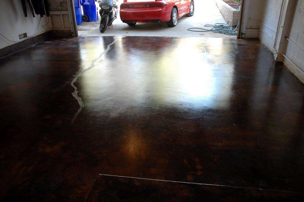 Renovation polished concrete epoxy acid stain floor done garage