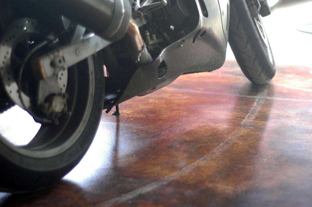 Renovation polished concrete acid stain epoxy vehicle motorcycle