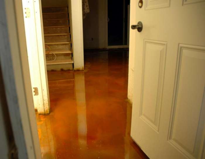 Renovation polished concrete acid stain inside house hallway