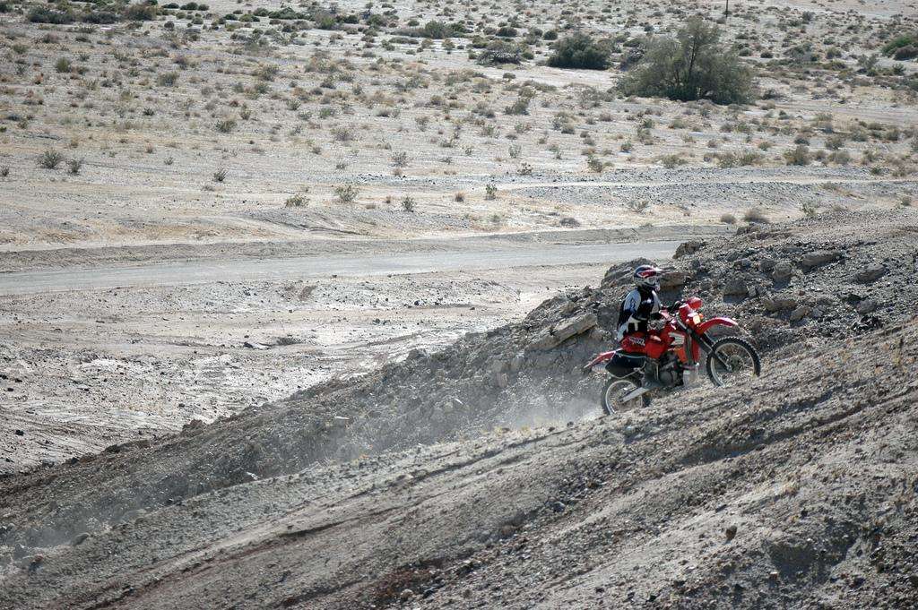Honda dirt bike Plaster City Southern California climbing hill