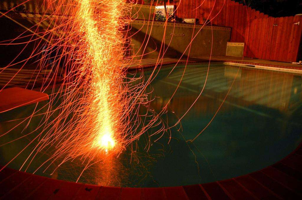 Fireworks pool long exposure bottle rocket