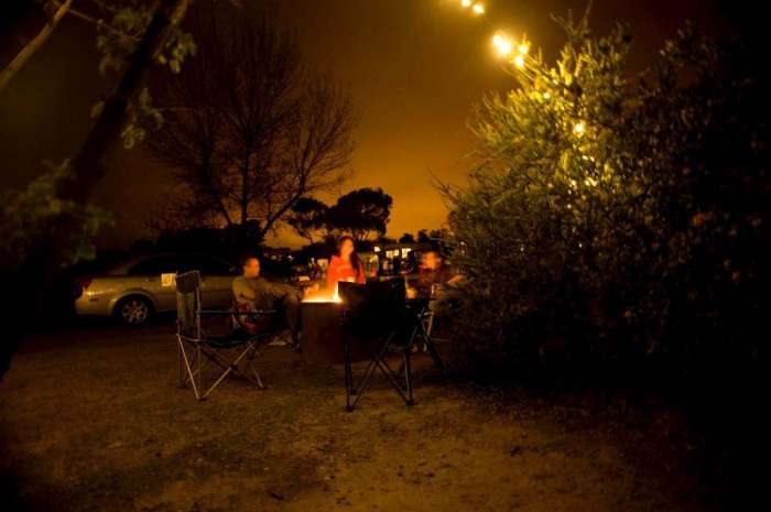 Camping firepit chairs night