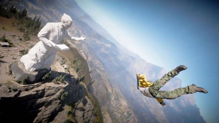Far Cry 5 winsuit Father statue skydive