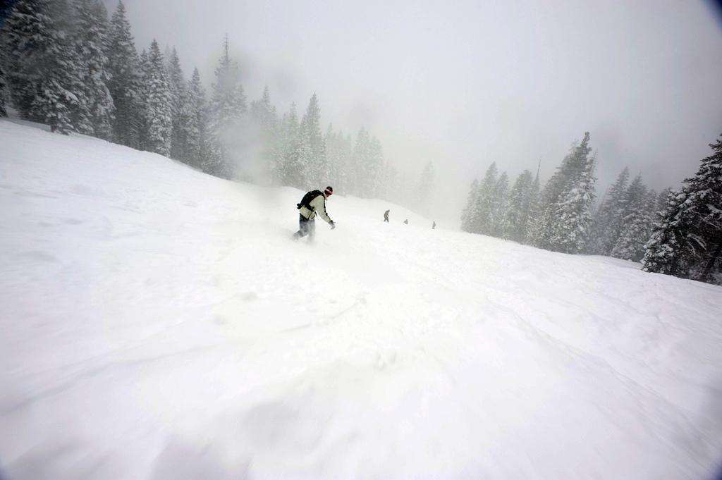 Snowboard follow cam run powder Tahoe ski