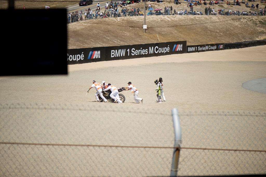 2011 MotoGP Grand Prix Laguna Seca turn 2 stewards wreck