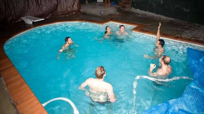 Super Bowl party backyard swimming heated pool