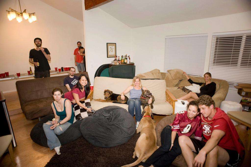 House party dogs love sacs couches beer pong Super Bowl