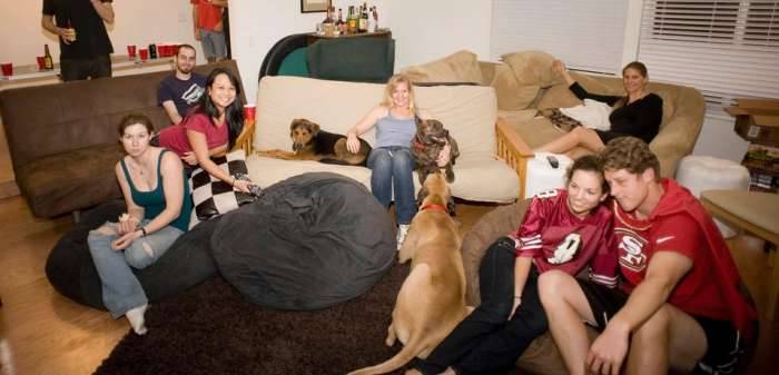 House party dogs love sacs couches beer pong Super Bowl