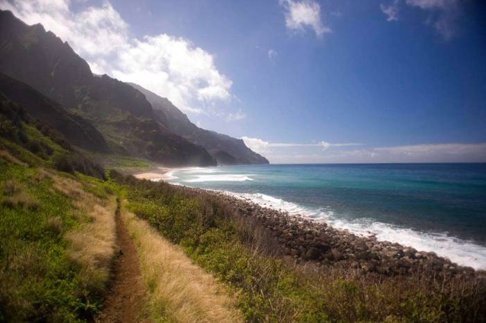 Kauai Hawaii Na Pali Coast Kalalau Trail cliffs ocean beach