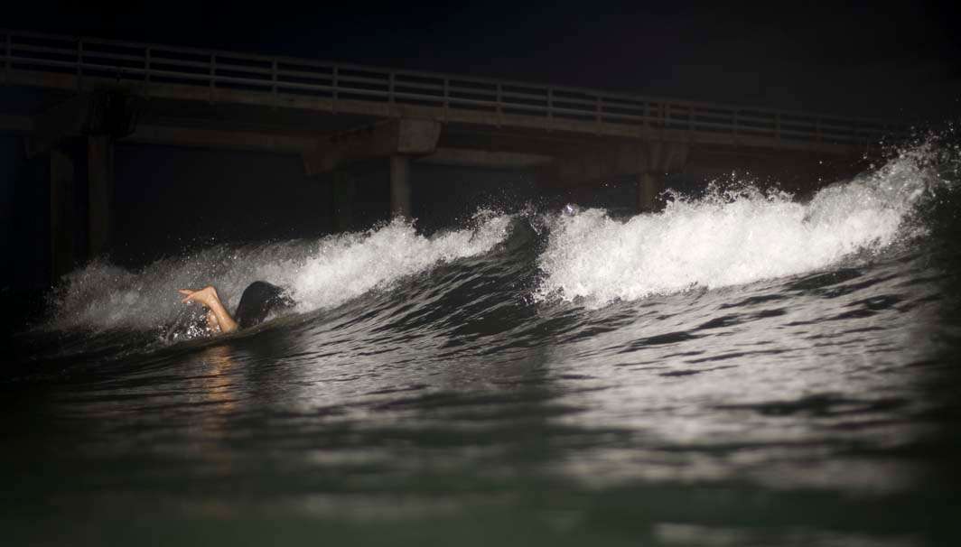 Night surf nightsurf Scripps Pier duck dive