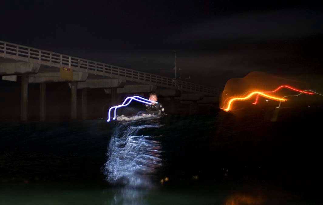 Night surf nightsurf Scripps Pier wave led lights