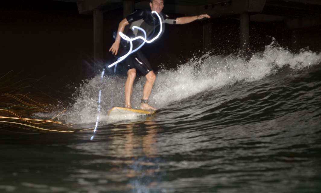 Night surf nightsurf Scripps Pier led lights ride