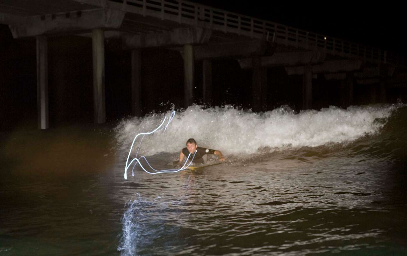 Night surf nightsurf Scripps Pier led lights