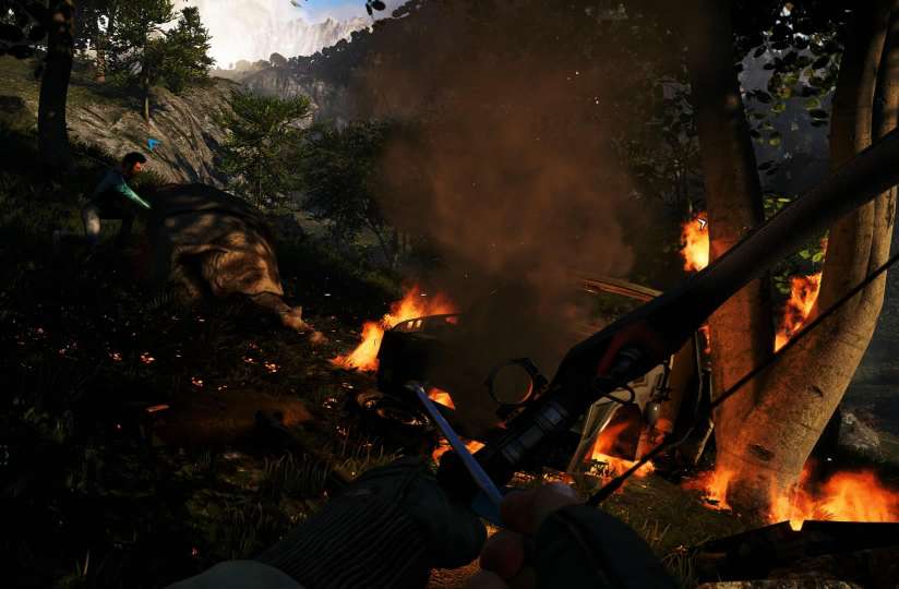 Far Cry 4 dead rhino truck tree fire