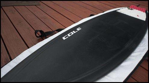 Cole Aviso carbon fiber surfboard California flag stomp pad