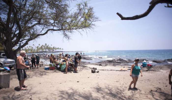 Hawaii Big Island beach shore tourists