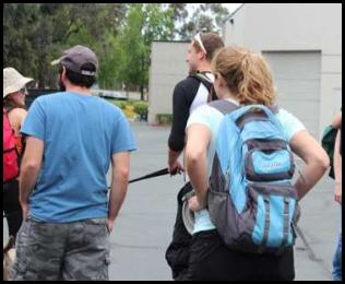 Urban backpacking camping parking lot