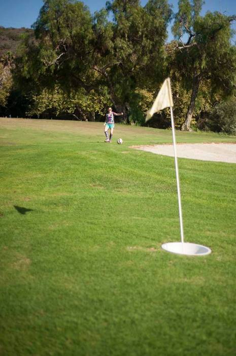 Footgolf hole flag grass bunker soccer putt