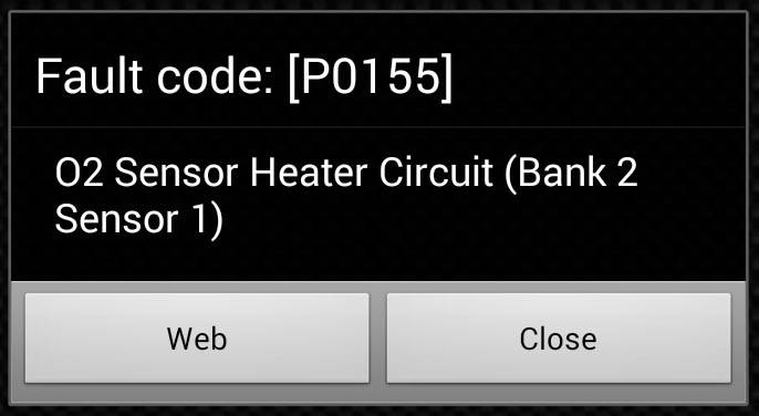 Torque app OBD reader fault code screenshot