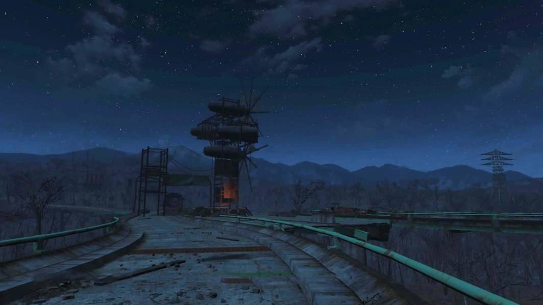 Fallout 4 night freeway windmill