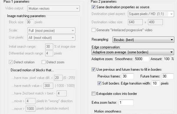 Video editing Deshaker parameters