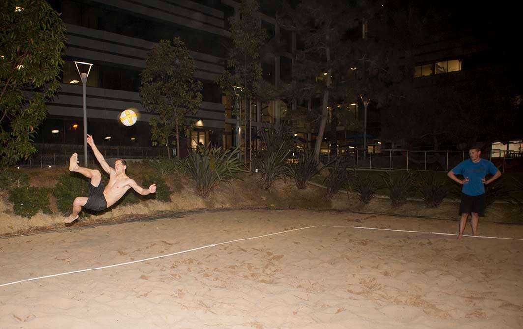 Night volleyball jump kick serve