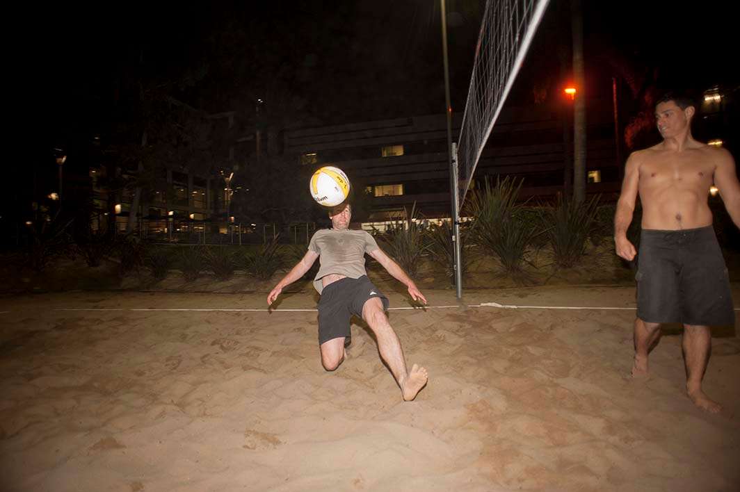 Night volleyball kick save