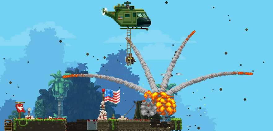 Broforce helicopter extract explosion
