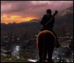 The Last of Us settlement sunset horseback