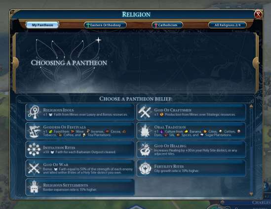 Civilization VI screenshot religion pantheon