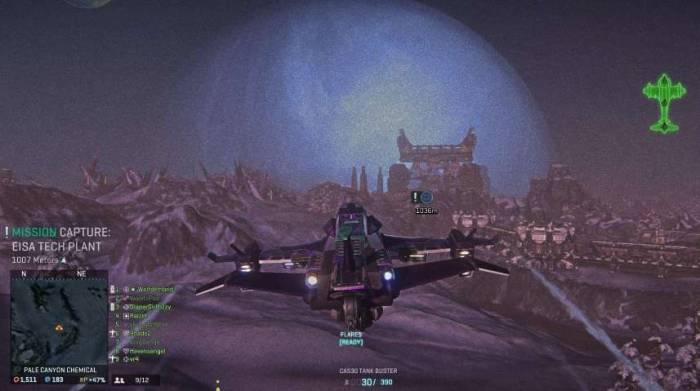 Planetside 2 flying night moon planet Eisa Tech Plant