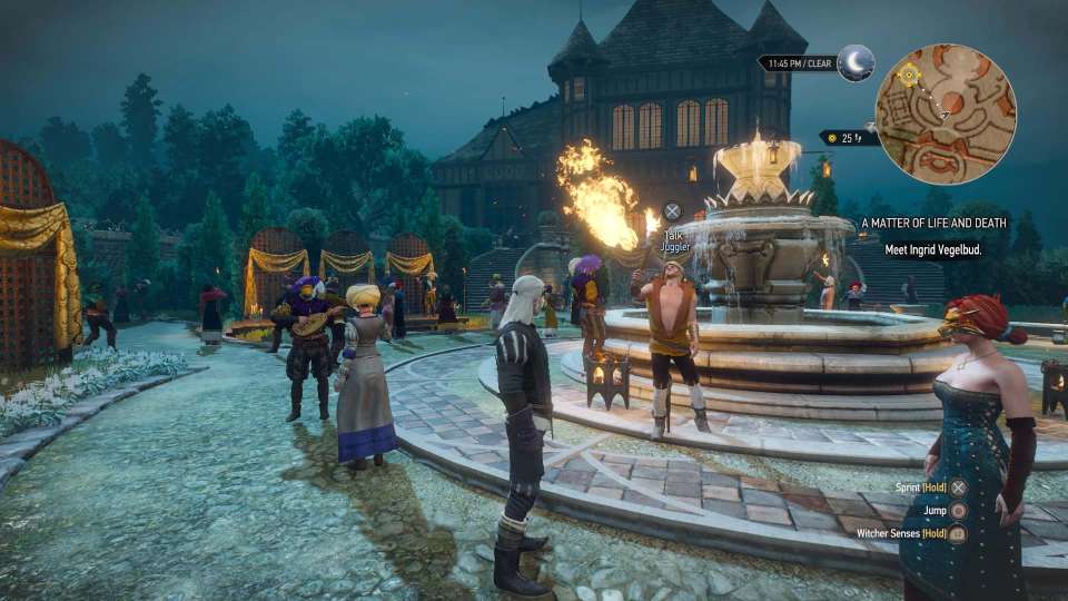 Witcher 3 masquerade party juggler fountain estate