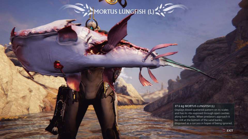 Warframe screenshot fishing Mortus Lungfish