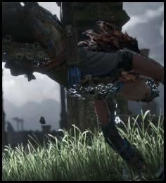 Horizon Zero Dawn Aloy dodging deathbringer rockets