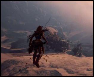 Horizon Zero Dawn Aloy mountains fog