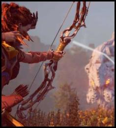 Horizon Zero Dawn Aloy shooting frozen behemoth