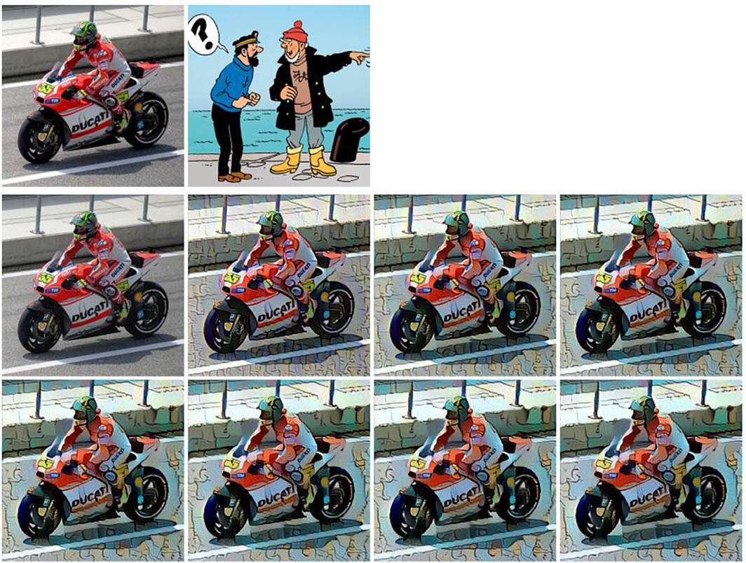Deep learning DL4J style transfer MotoGP bike Tintin iterations