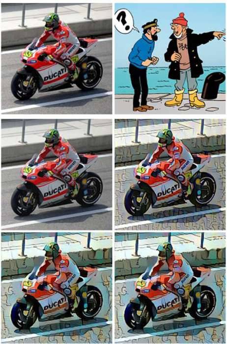 Deep learning DL4J style transfer MotoGP bike Tintin iterations