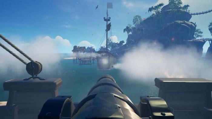 Sea of Thieves bombarding ship in port