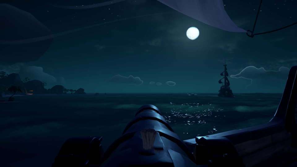 Sea of Thieves ship combat cannon night full moon