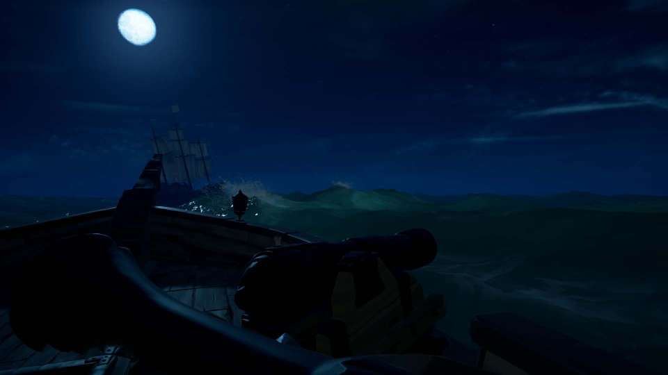 Sea of Thieves ship pursuit night full moon