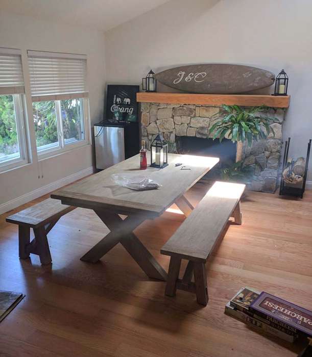 Living room table beer hall or picnic bench style